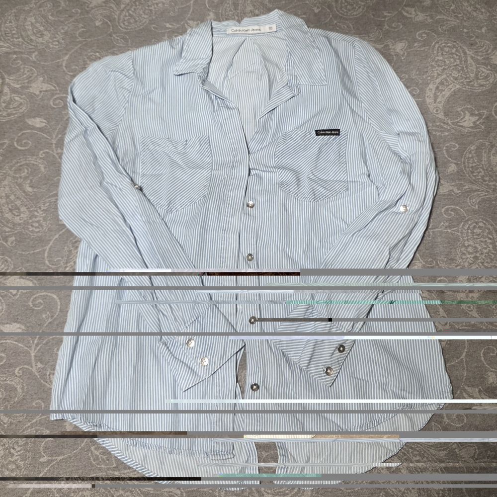 Calvin Klein Blue Striped Button-Up Shirt (Size S)